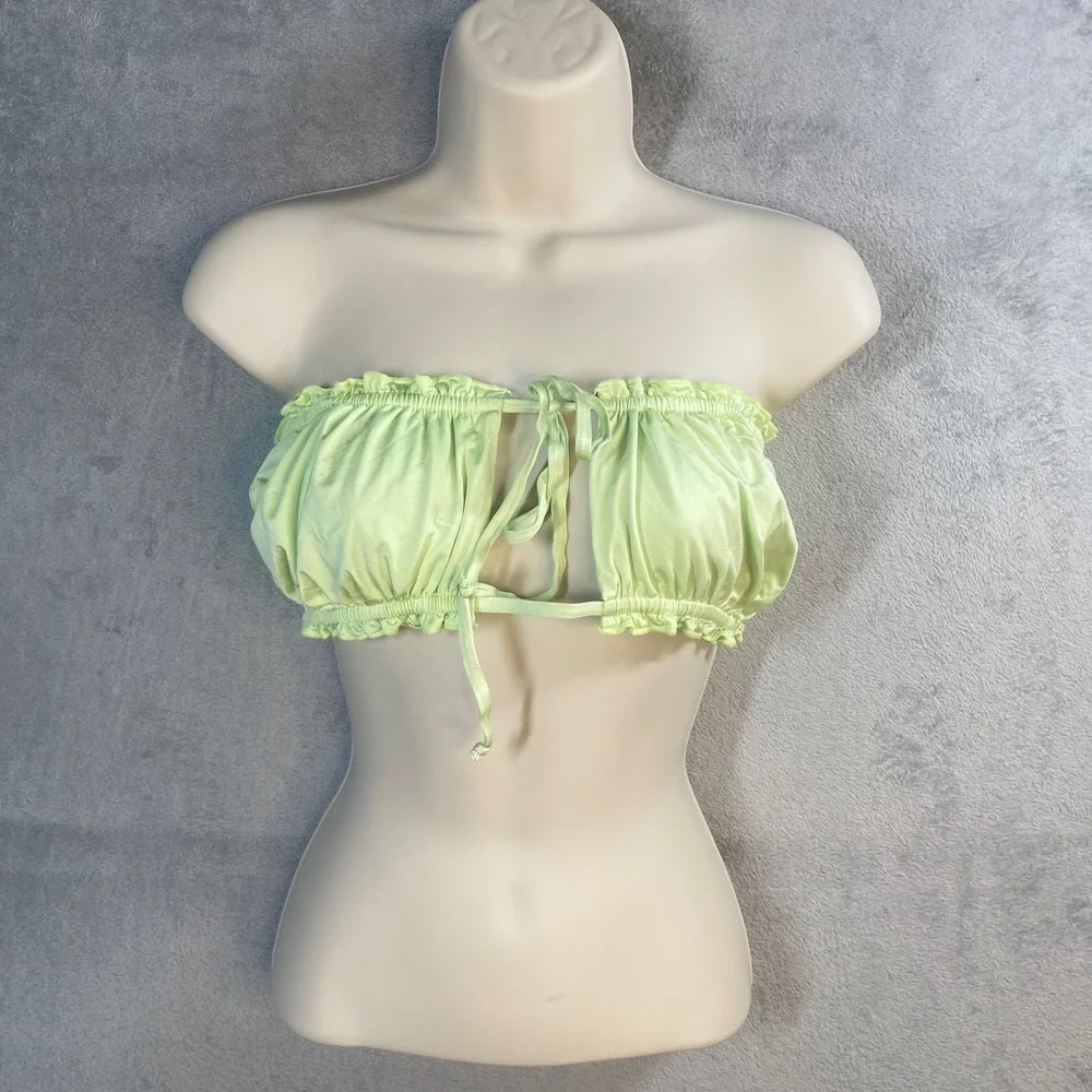 Dippin Daisys Bandeau Bikini Top Large Lime Green Ruched Front‎ Tie Y2k Beach